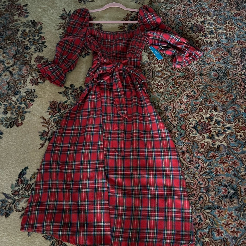 Christmas plaid midi dress